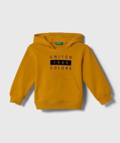 United Colors of Benetton hanorac de bumbac pentru copii culoarea galben, cu glugă, modelator 9BYX-BLK0AD_18X