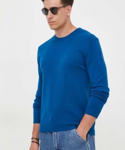 United Colors of Benetton pulover de lana barbati, culoarea albastru marin, light 9BYX-BLM0TJ_59X