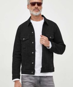 Sisley geaca jeans barbati, culoarea negru, de tranzitie 9BYX-KUM0R5_99X
