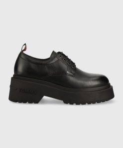 Tommy Jeans pantofi de piele TJW AVA LACE UP femei, culoarea negru, cu platforma, EN0EN02219 9BYX-OBD06H_99X