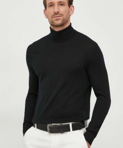 United Colors of Benetton pulover de lana barbati, culoarea negru, light, cu guler 9BYX-SWM0BB_99X