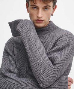 Medicine pulover din amestec de lana barbati, culoarea gri, călduros, cu guler ZBYX-SWM805_90M
