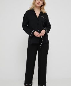 Karl Lagerfeld pijamale cu banda de ochi femei, culoarea negru, satin PPYY-BID1A8_99X