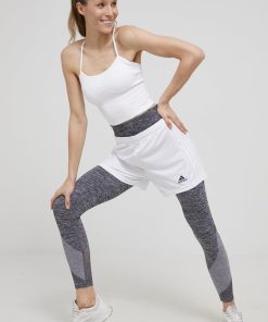 adidas Performance pantaloni scurți de antrenament GN5782 femei, culoarea alb, neted, medium waist PPYY-SZD0CM_00X