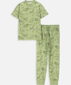 Coccodrillo pijamale de bumbac pentru copii culoarea verde, modelator PPYH-BIB03R_77X