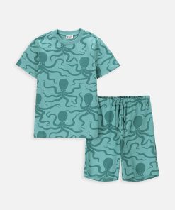 Coccodrillo pijamale de bumbac pentru copii culoarea verde, modelator PPYH-BIB03T_70X