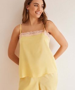 women'secret pijama SENSE VALENTINE femei, culoarea galben, satin, 2547594 PPYH-BID1EB_11X