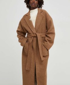 Answear Lab palton de lana culoarea maro, de tranzitie, oversize BMYX-KPD022_82X