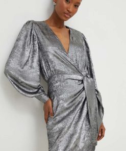 Answear Lab rochie culoarea argintiu, mini, drept BMYX-SUD0HC_SLJ